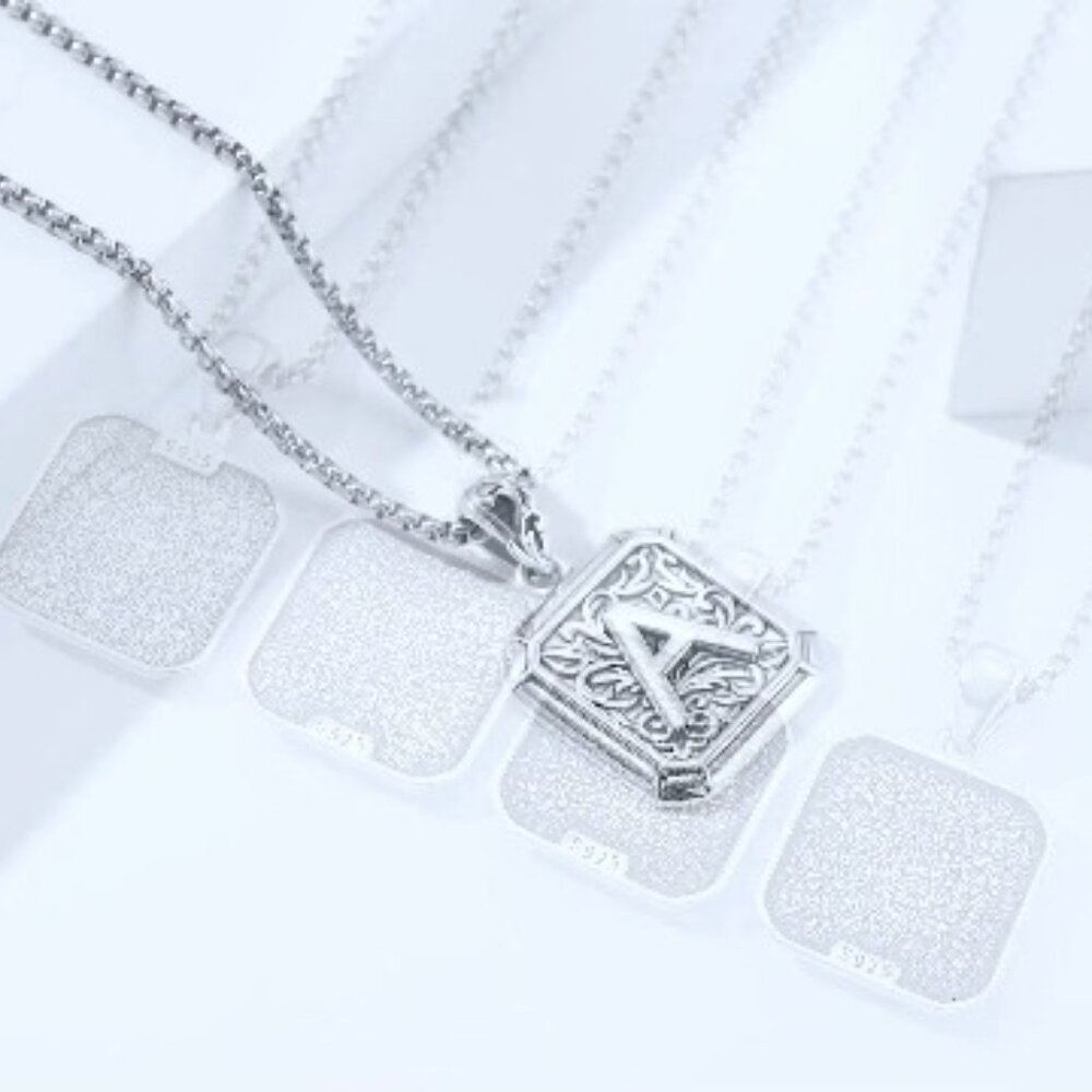 Sterling Silver Square Initial Necklace Retro Min… - image 8